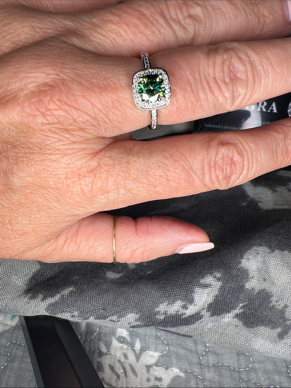 Classic Green Halo Solitaire Ring - .925 Sterling Silver
